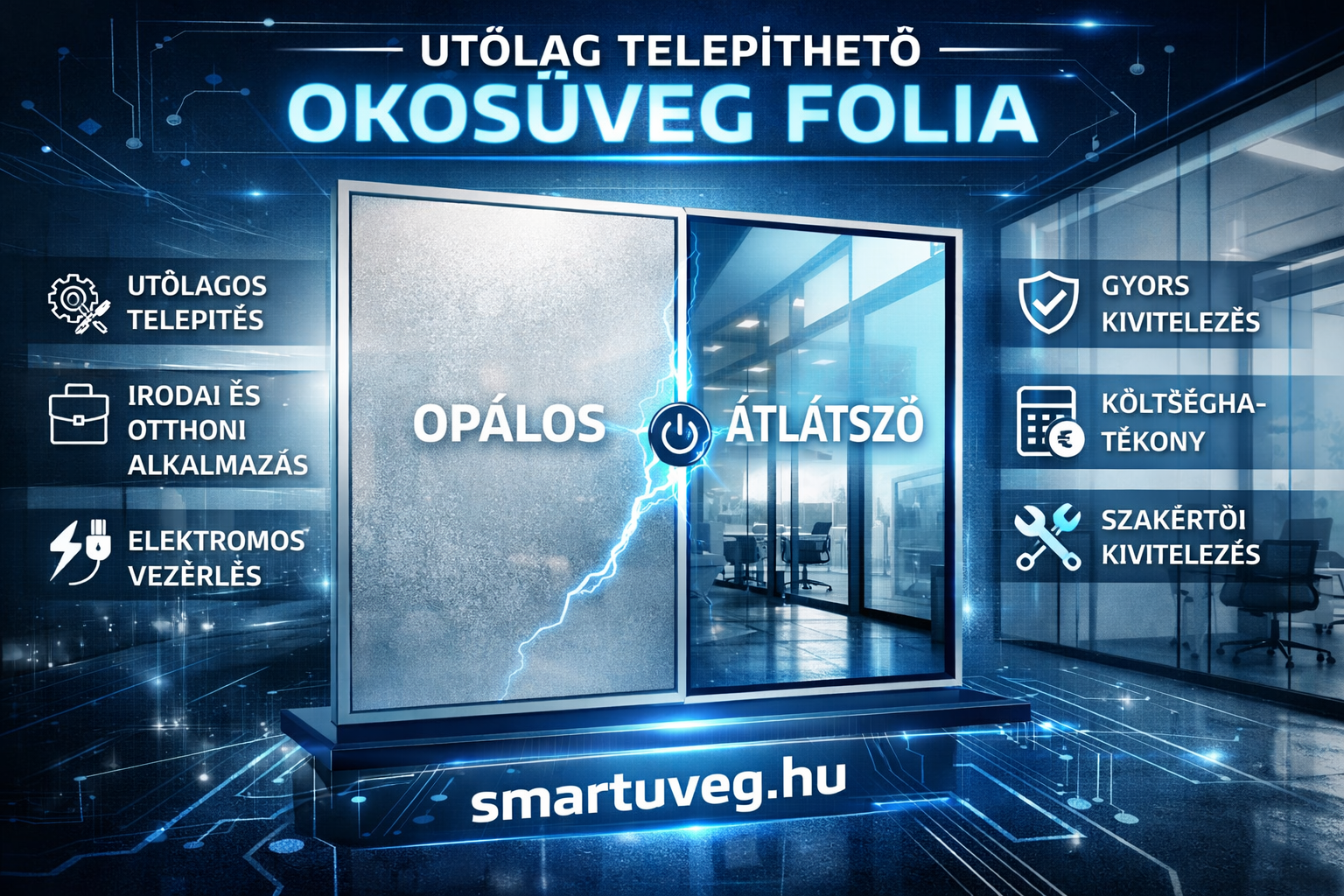 Utólag telepíthető okosüveg fólia meglévő üvegre, opálos és átlátszó állapotban – Smartuveg.hu