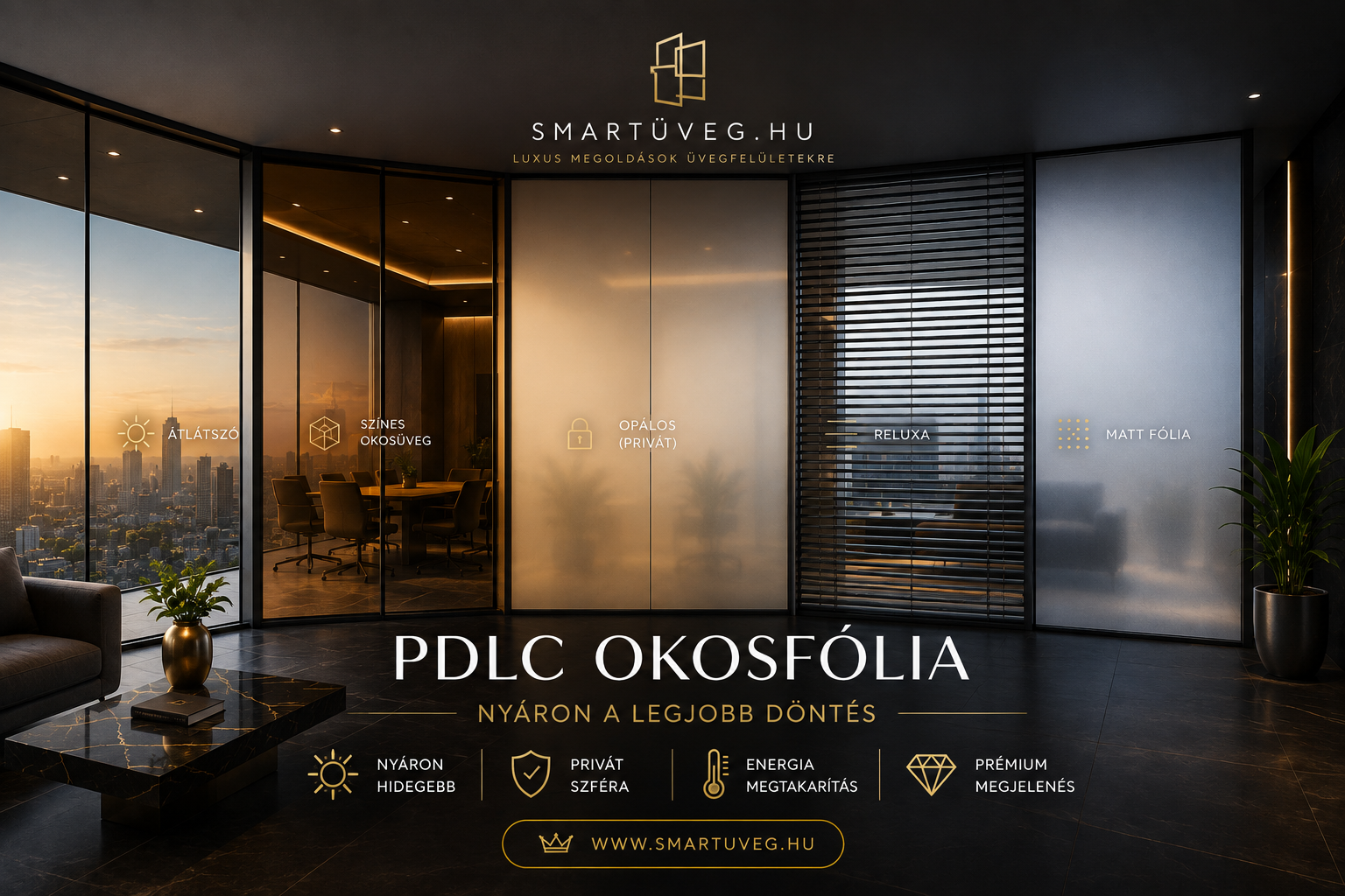 PDLC okosfólia nyáron – kapcsolható smart üveg modern belátásvédelemmel