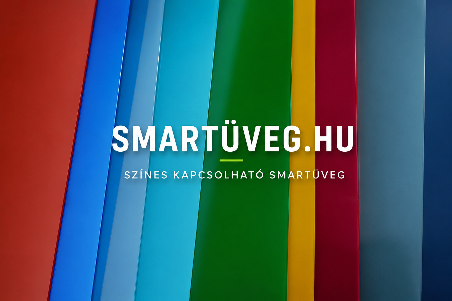 Színes kapcsolható smartüveg – piros, kék, zöld és bronz színű PDLC okos fólia minták